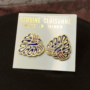 Cloisonné Peacock Earrings, Made in Taiwan